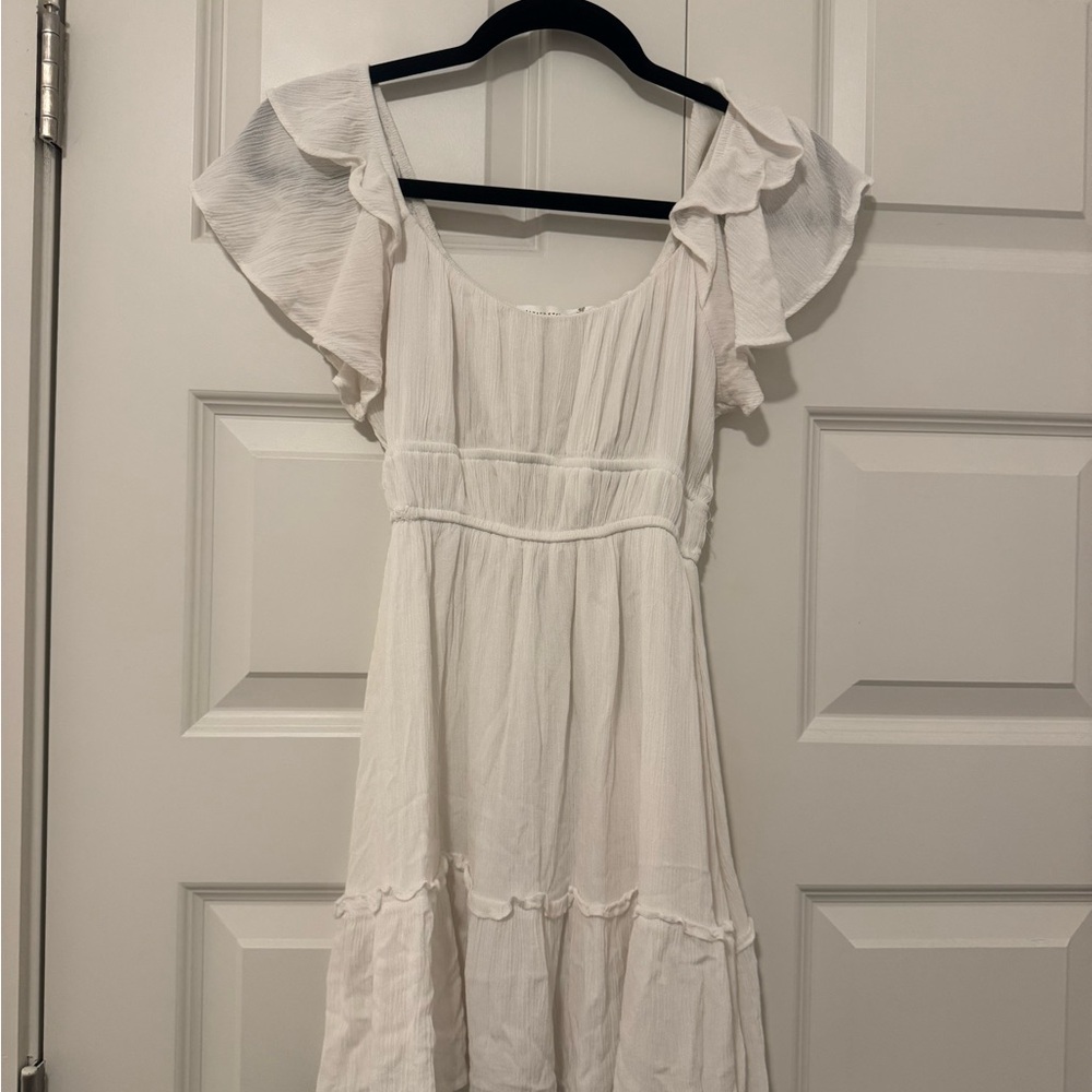 White Flowy Mini Dress with Ruffled Sleeves